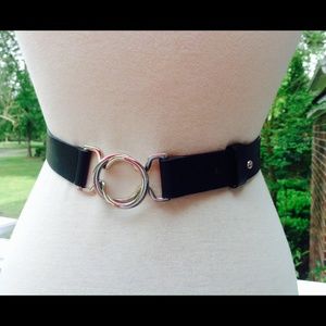 Talbots Black Leather Belt Silver Buckle Lock